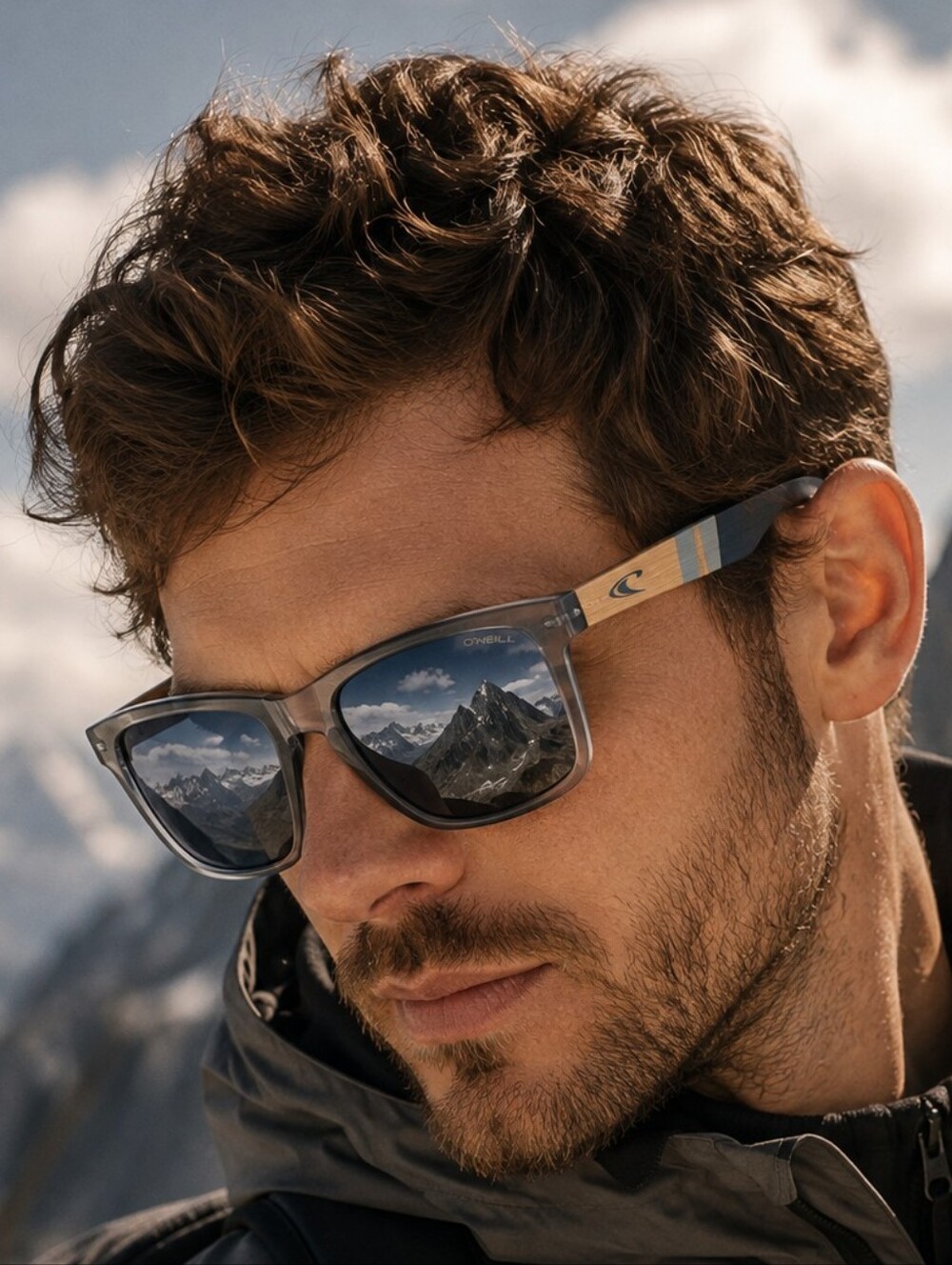O'NEILL Sunglasses Gray Lenses Clear Transparent Frame Wood Temples Unisex